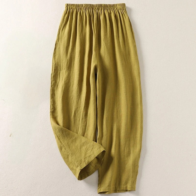 Amalia - Weitbeinige Baumwoll-Leinenhose