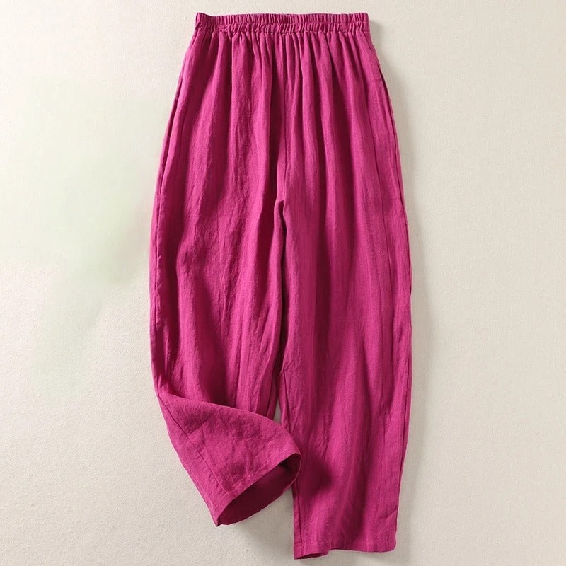 Amalia - Weitbeinige Baumwoll-Leinenhose