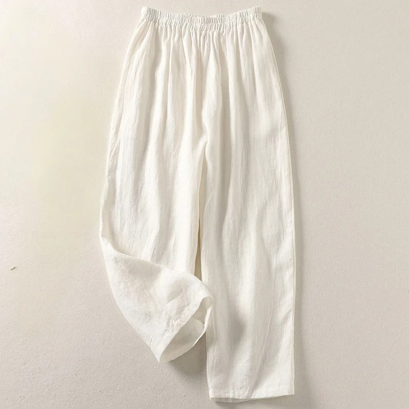 Amalia - Weitbeinige Baumwoll-Leinenhose