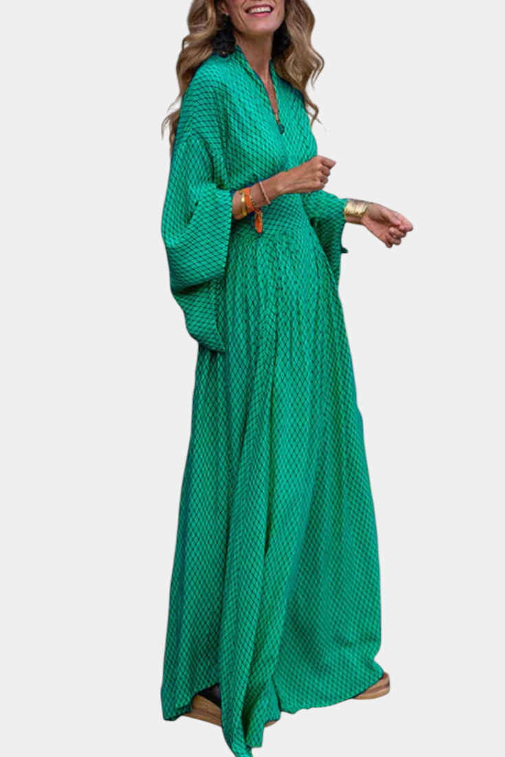 Avenna - Geometrisches V-Ausschnitt Maxikleid