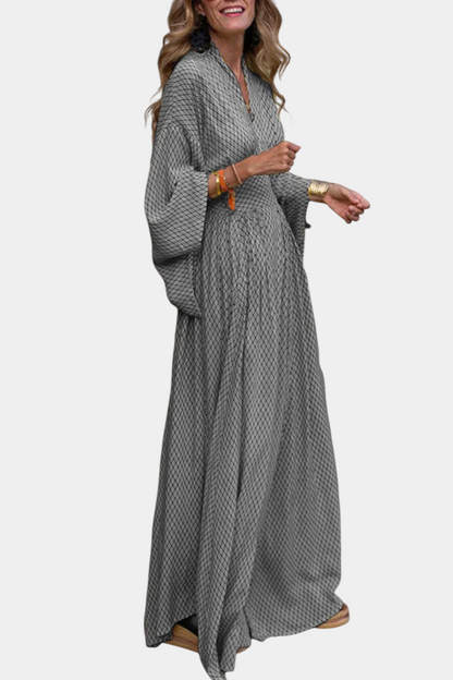 Avenna - Geometrisches V-Ausschnitt Maxikleid