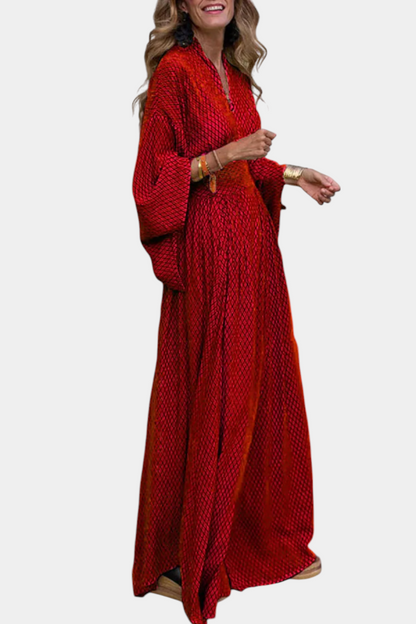 Avenna - Geometrisches V-Ausschnitt Maxikleid