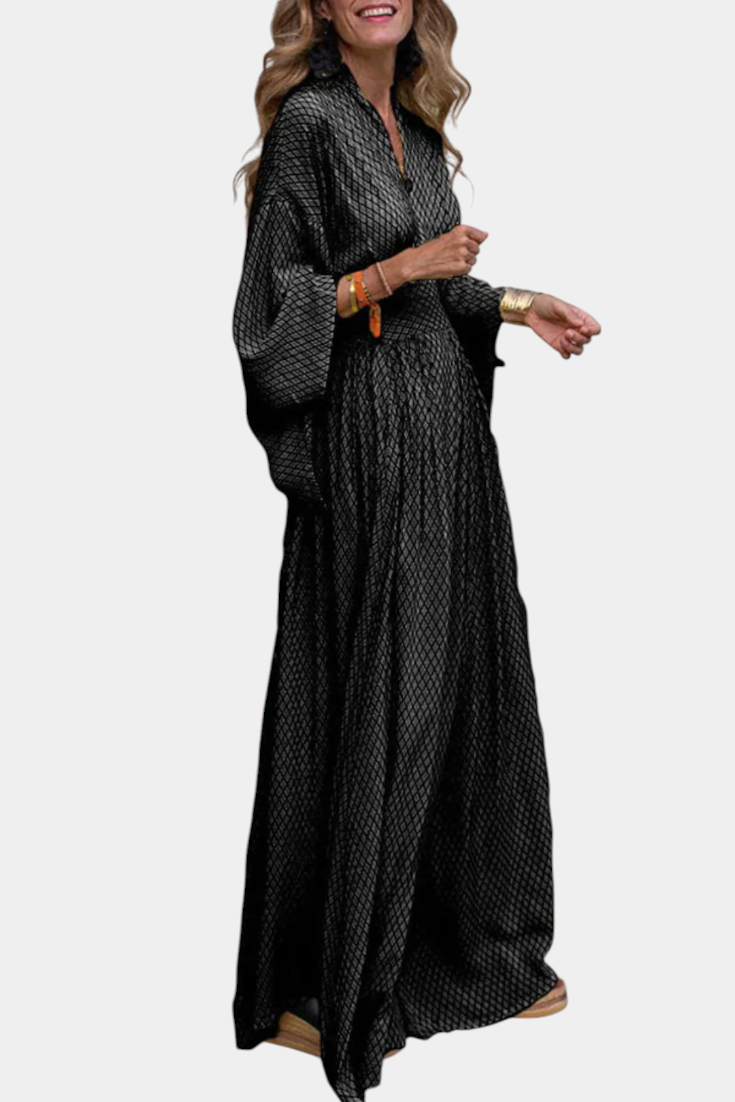 Avenna - Geometrisches V-Ausschnitt Maxikleid
