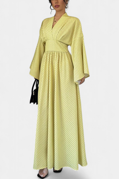 Avenna - Geometrisches V-Ausschnitt Maxikleid