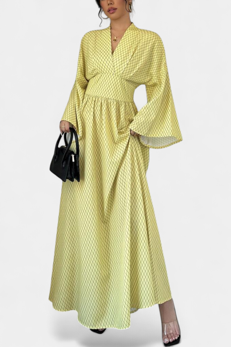 Avenna - Geometrisches V-Ausschnitt Maxikleid