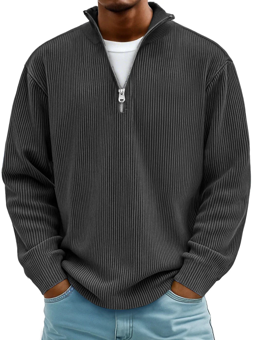 Alec - Gestreifter Zip-Strickpullover