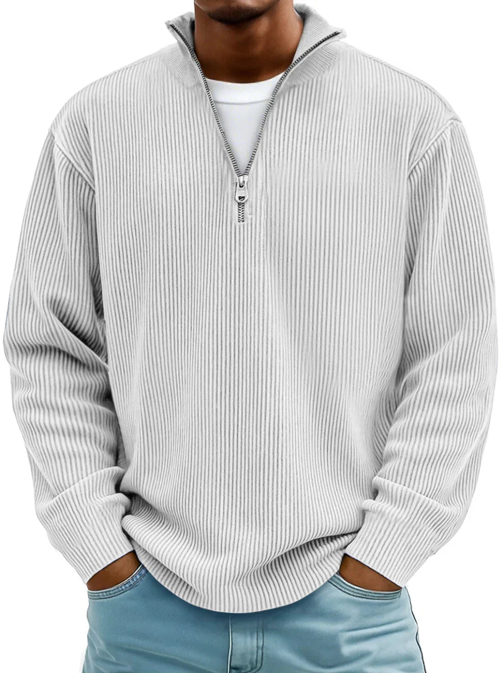 Alec - Gestreifter Zip-Strickpullover