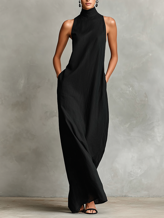 Cecilia - Hochgeschlossenes Leinenmix-Maxikleid