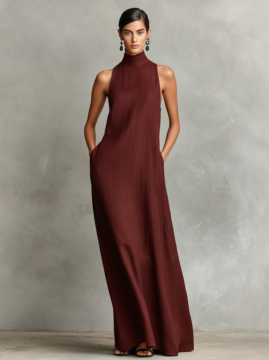 Cecilia - Hochgeschlossenes Leinenmix-Maxikleid
