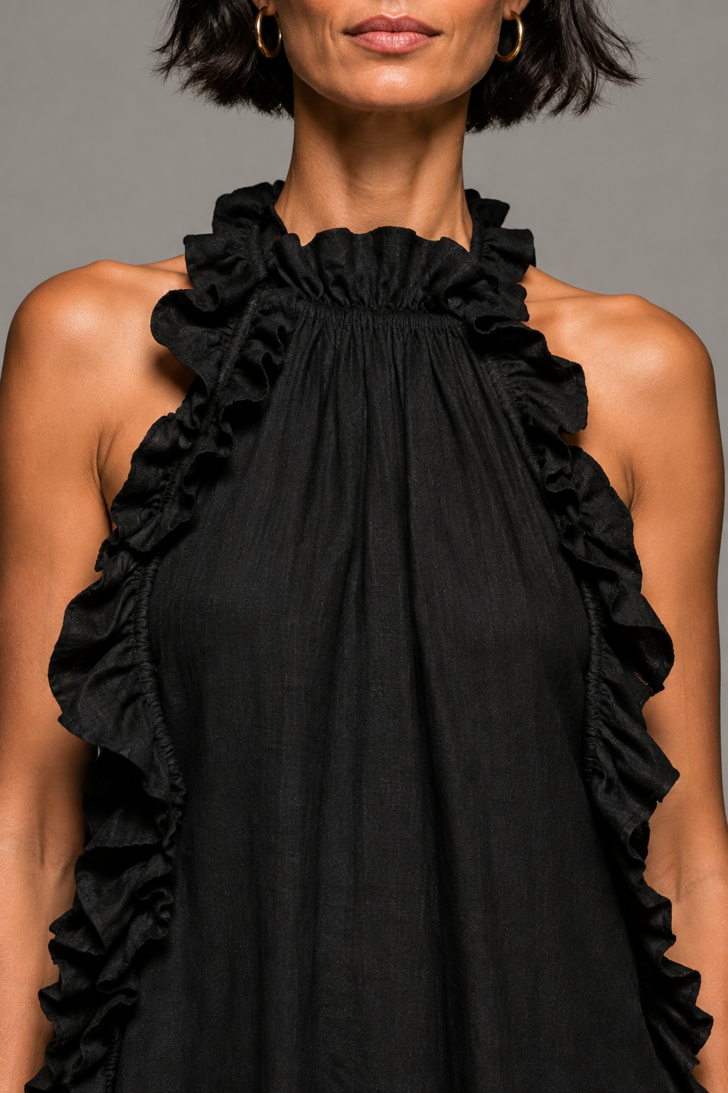 Jolene - Ärmelloses Rüschen-Maxikleid