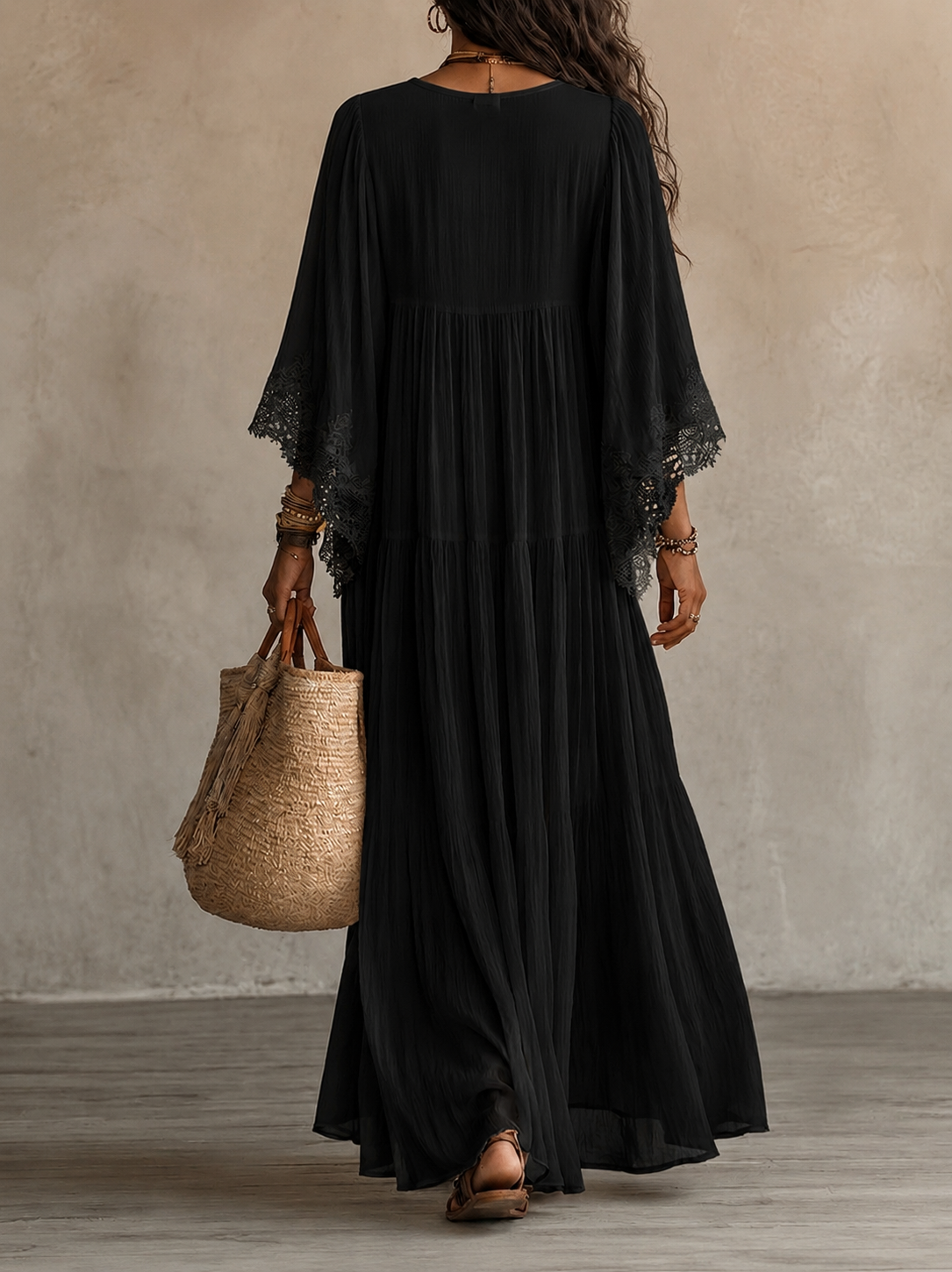 Ondina - Spitzenverziertes Chiffon-Maxikleid