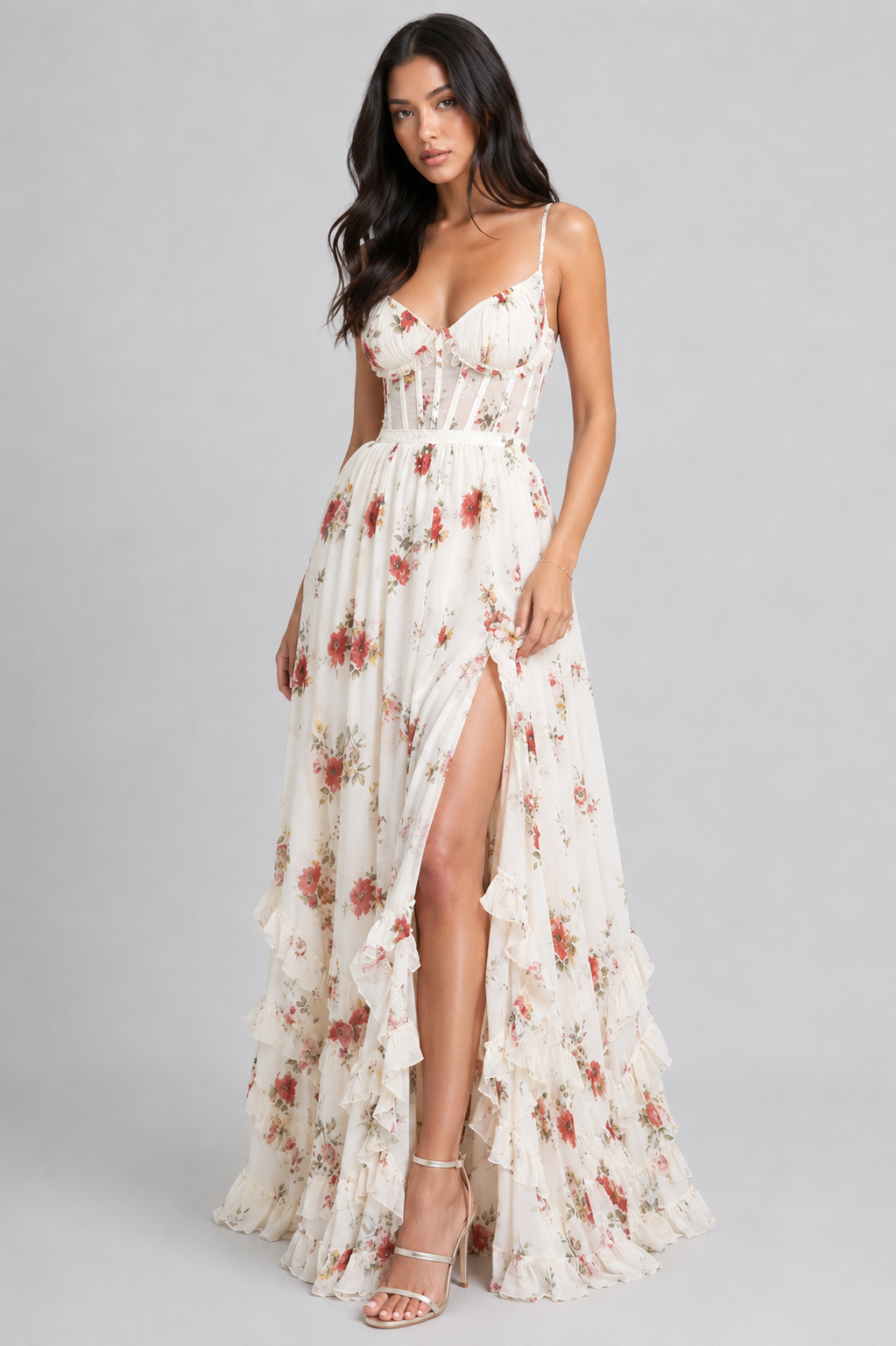 Solenne - Florales Vintage-Maxikleid