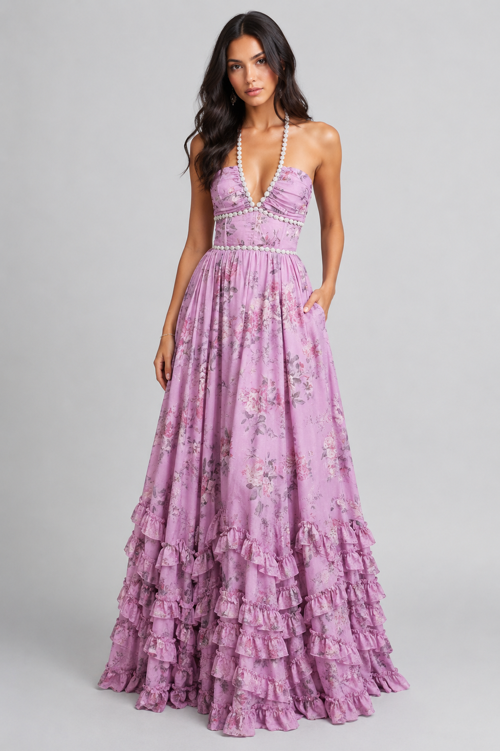 Solenne - Florales Vintage-Maxikleid