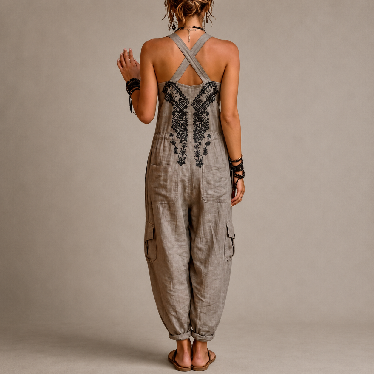 Darla - Bestickter Boho-Jumpsuit