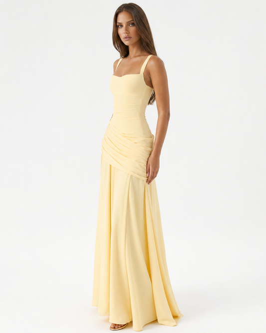 Lenora - Drapiertes Maxikleid mit Carré-Ausschnitt