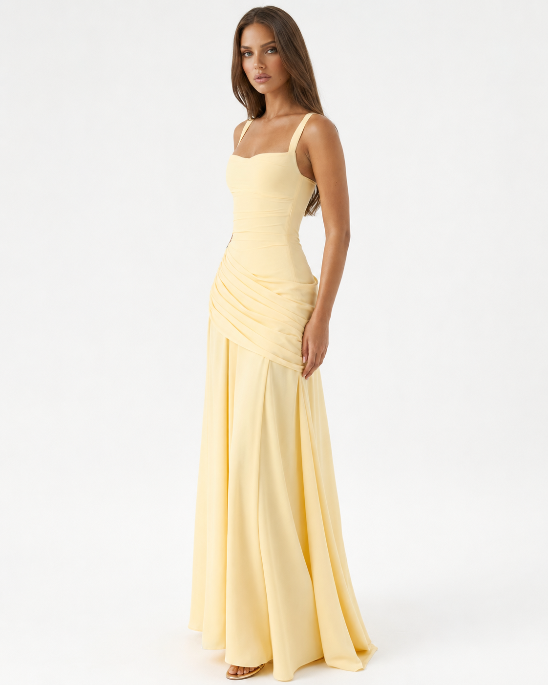 Lenara - Drapiertes Maxikleid mit Schnürrücken