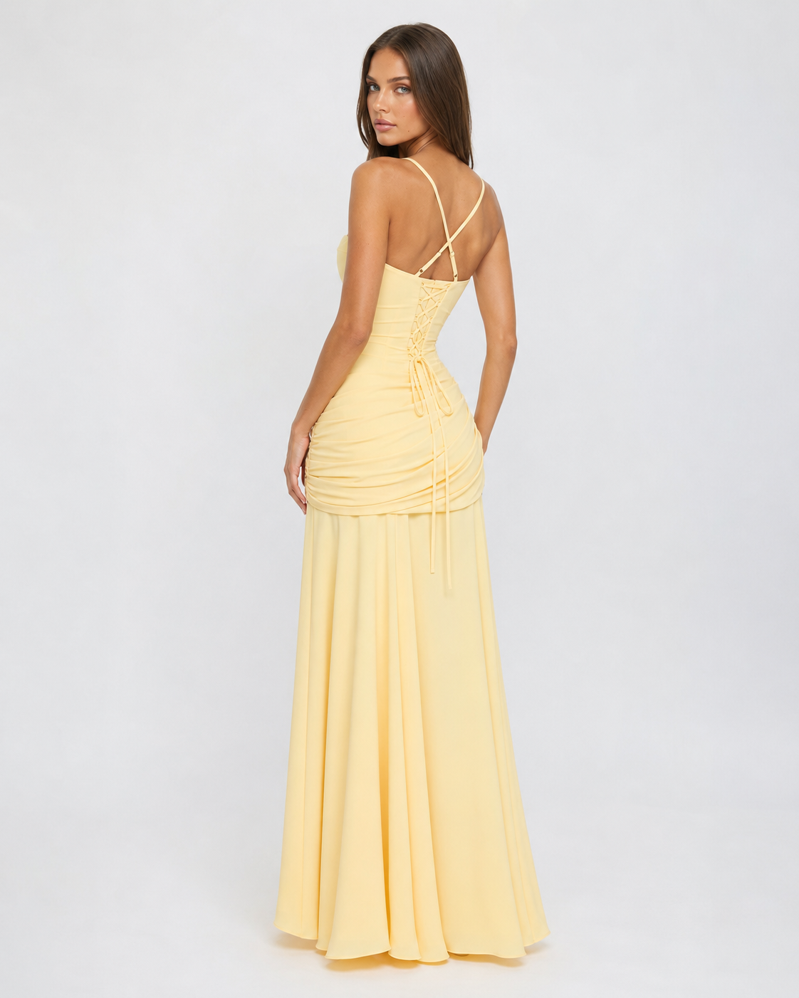 Lenara - Drapiertes Maxikleid mit Schnürrücken
