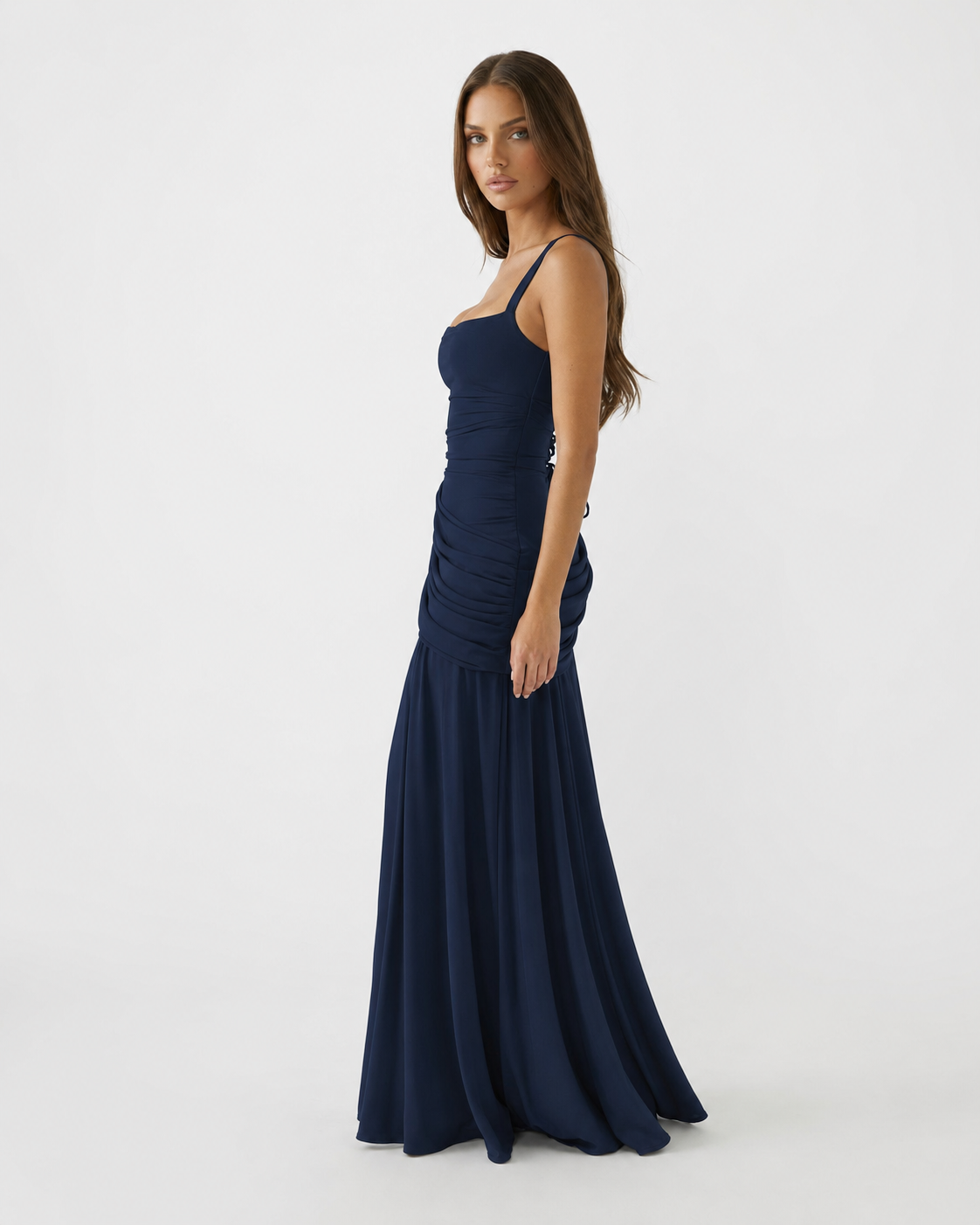 Lenara - Drapiertes Maxikleid mit Schnürrücken