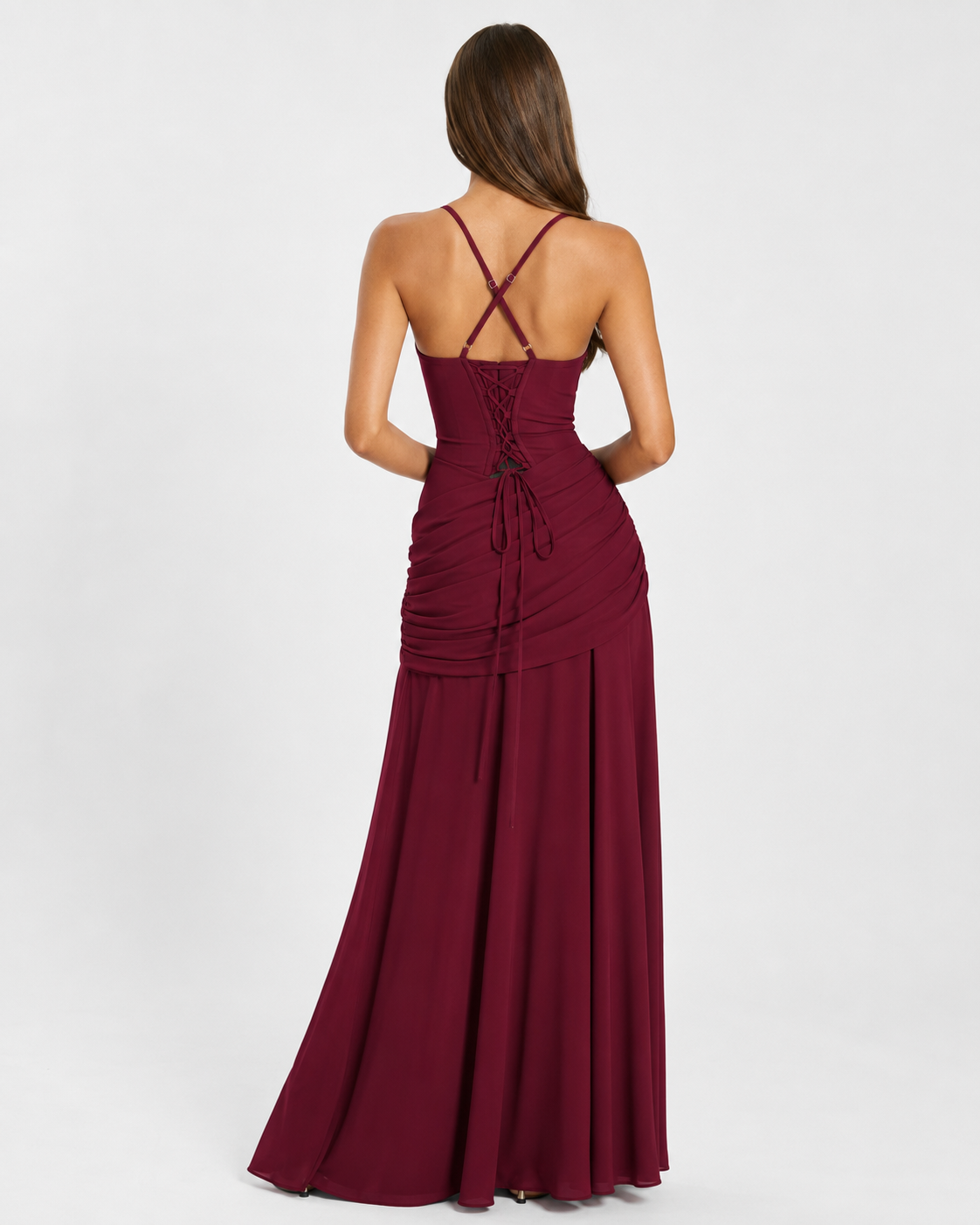 Lenara - Drapiertes Maxikleid mit Schnürrücken