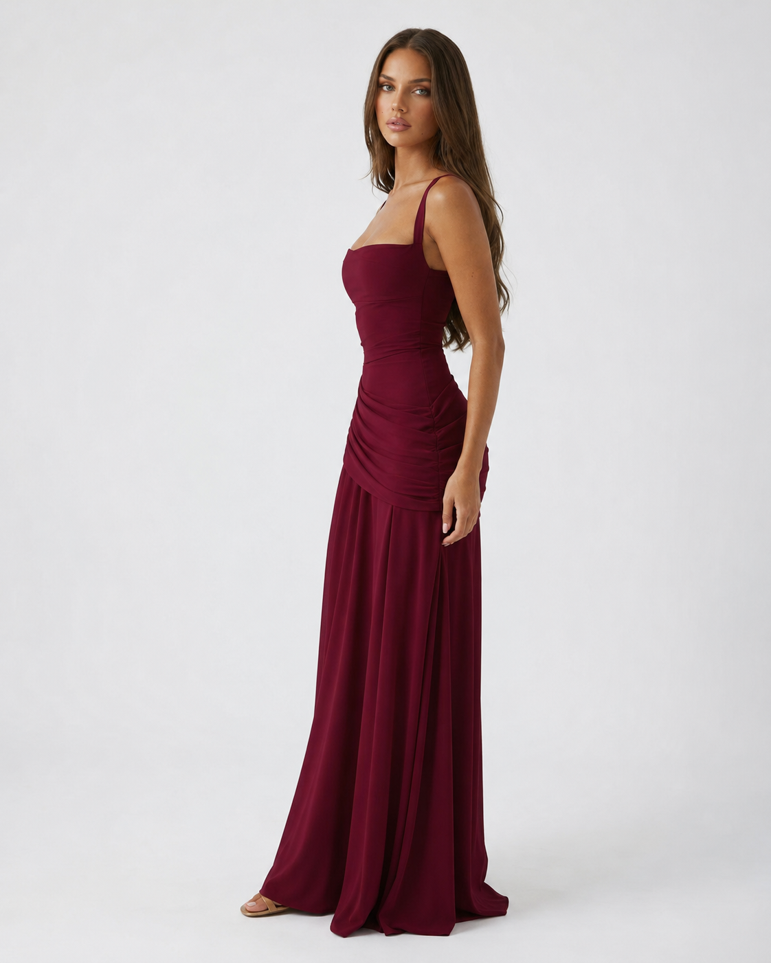 Lenara - Drapiertes Maxikleid mit Schnürrücken