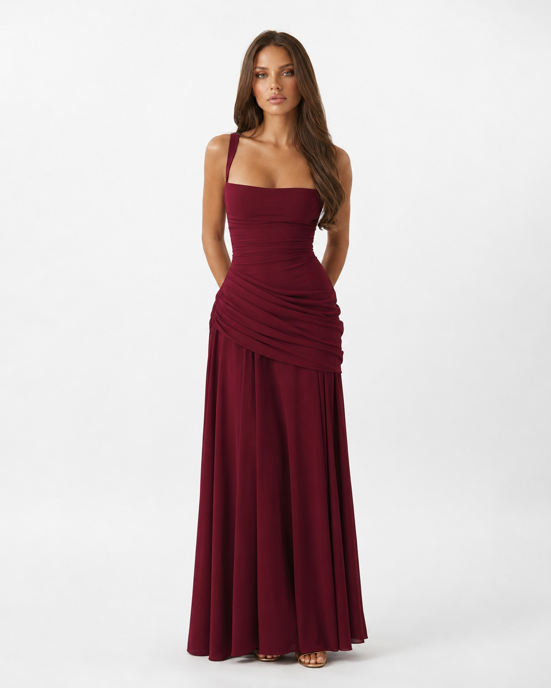Lenara - Drapiertes Maxikleid mit Schnürrücken