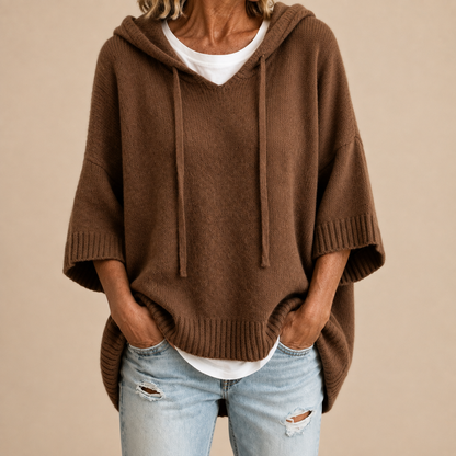 Ofelia - Kapuzen-Strickponcho mit 3/4-Ärmeln