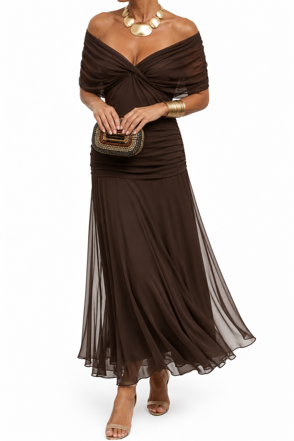 Bailey - Schulterfreies Chiffon-Abendkleid