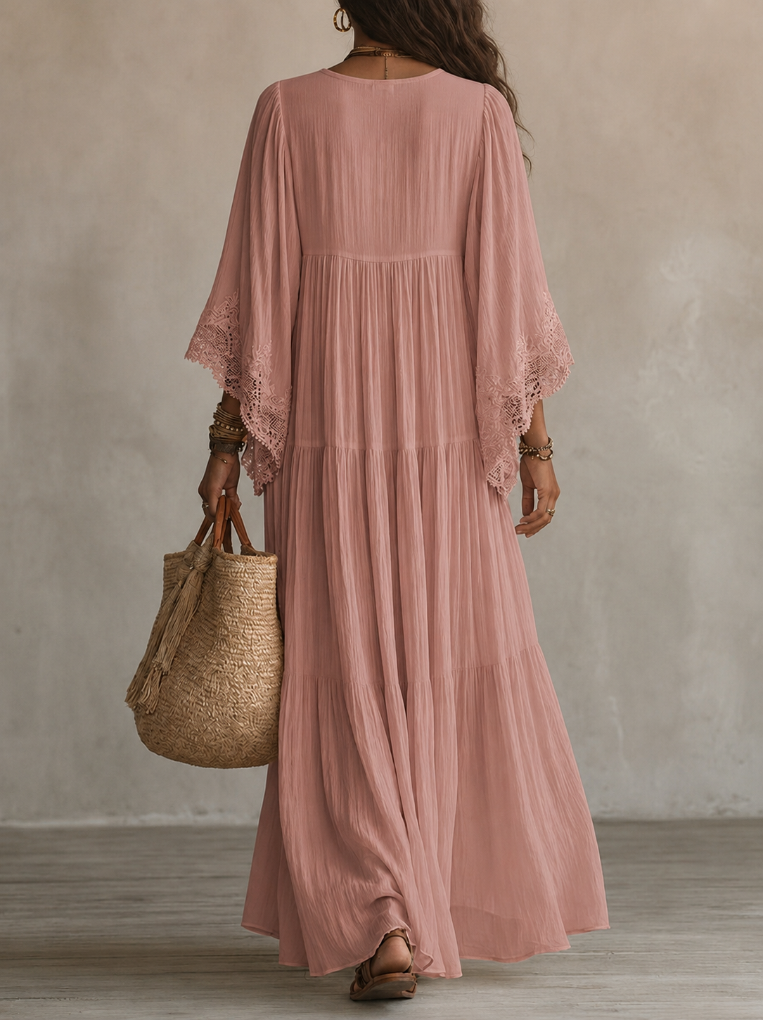 Ondina - Spitzenverziertes Chiffon-Maxikleid