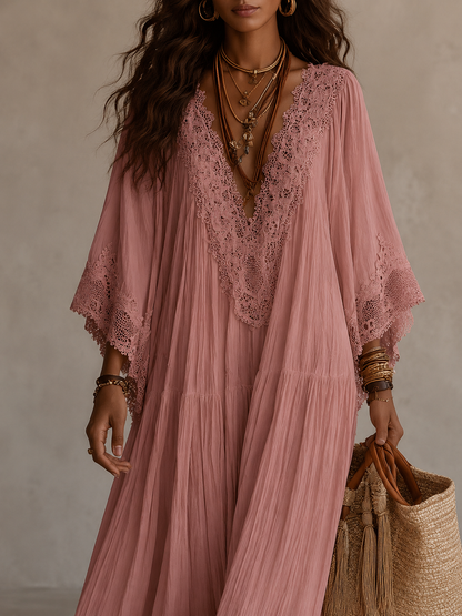 Ondina - Spitzenverziertes Chiffon-Maxikleid