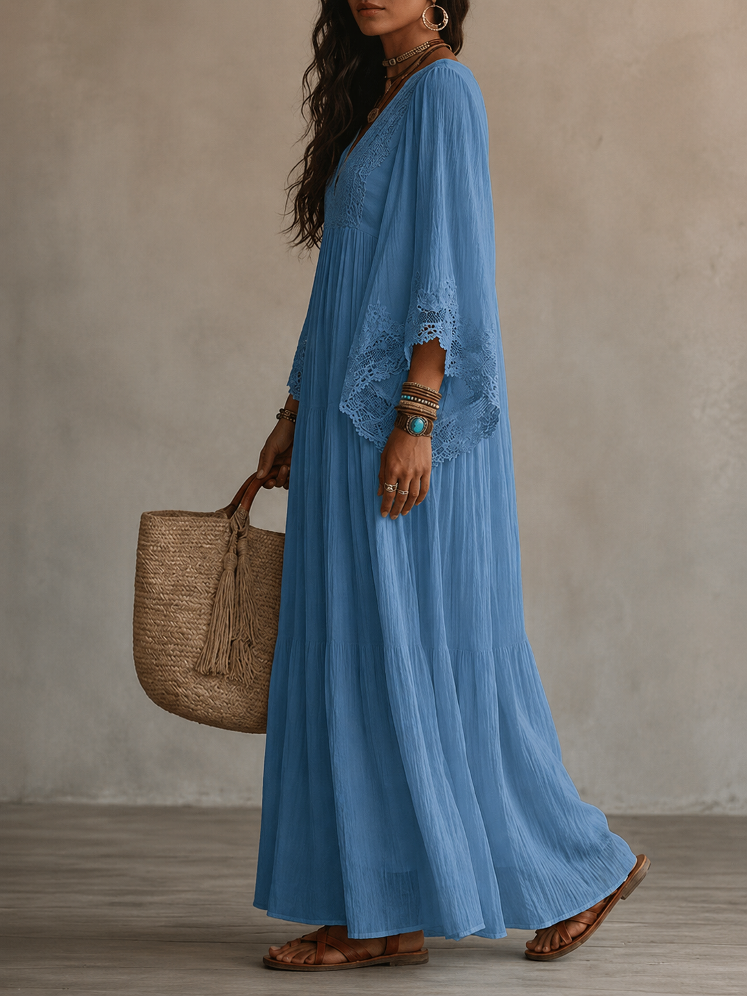Ondina - Spitzenverziertes Chiffon-Maxikleid