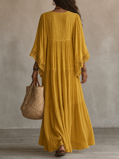 Rosalyn - Cremefarbenes Chiffon-Spitzen-Maxikleid