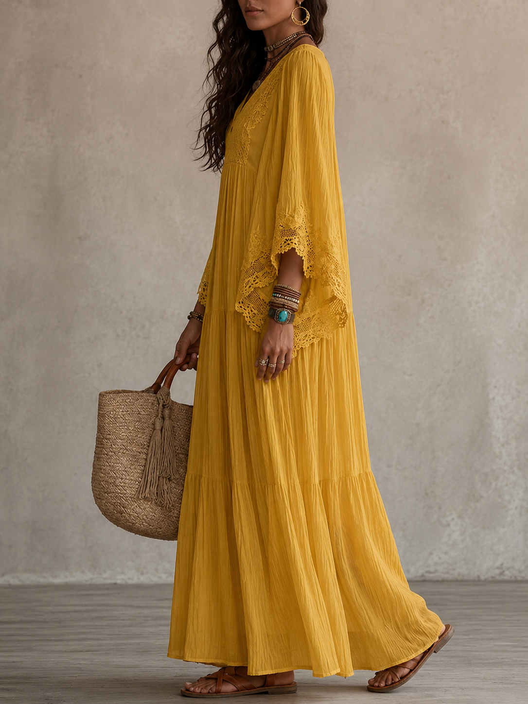 Ondina - Spitzenverziertes Chiffon-Maxikleid