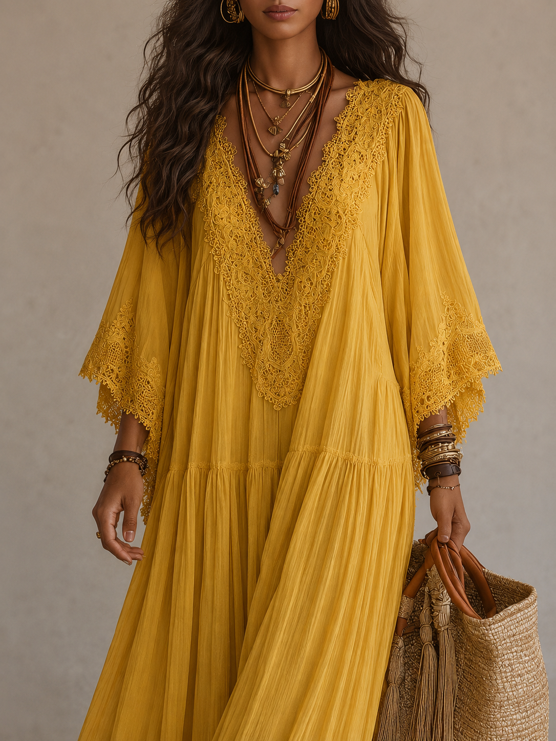 Ondina - Spitzenverziertes Chiffon-Maxikleid