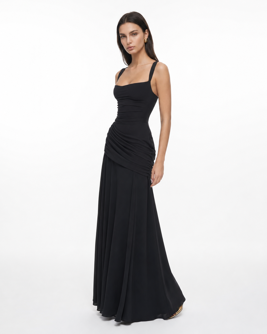 Lenara - Drapiertes Maxikleid mit Schnürrücken
