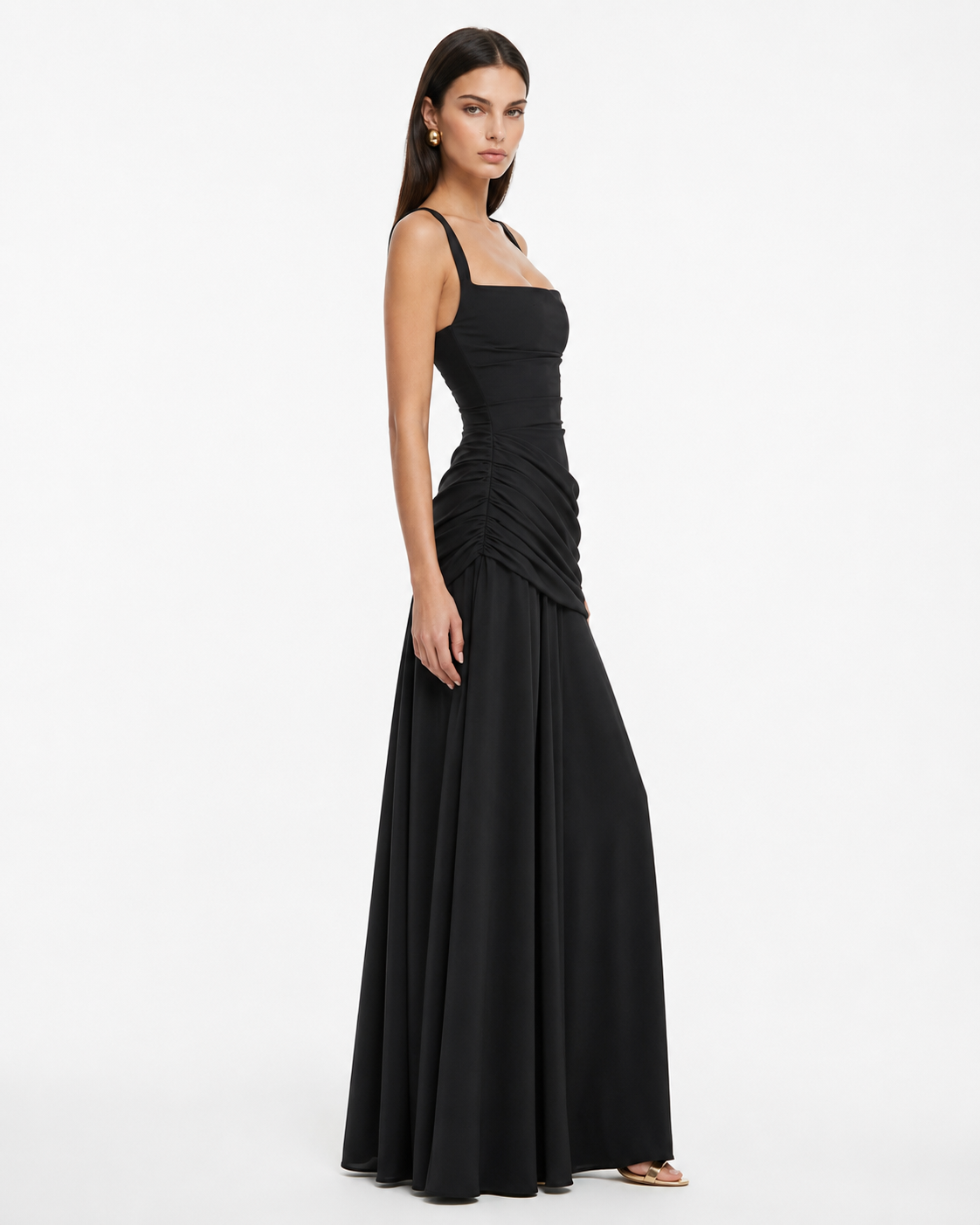 Lenara - Drapiertes Maxikleid mit Schnürrücken
