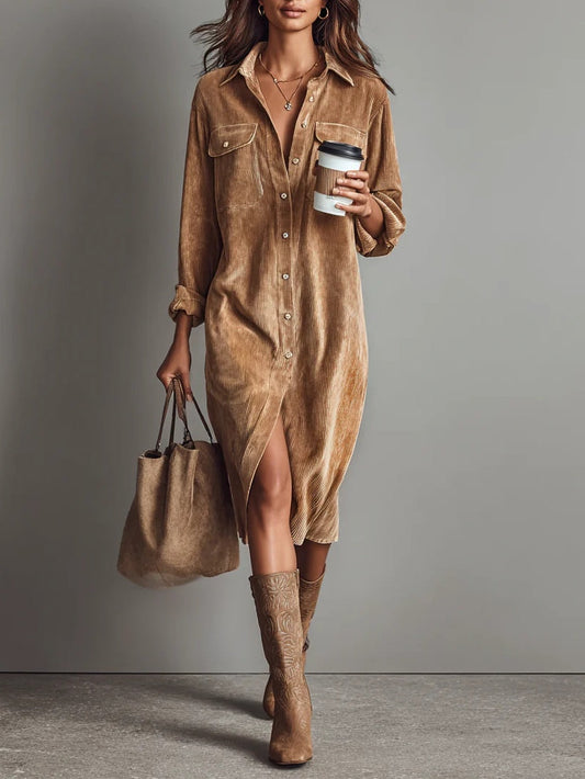 Clare - Cord-Midikleid mit Knopfleiste