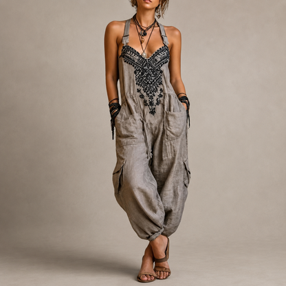 Darla - Bestickter Boho-Jumpsuit
