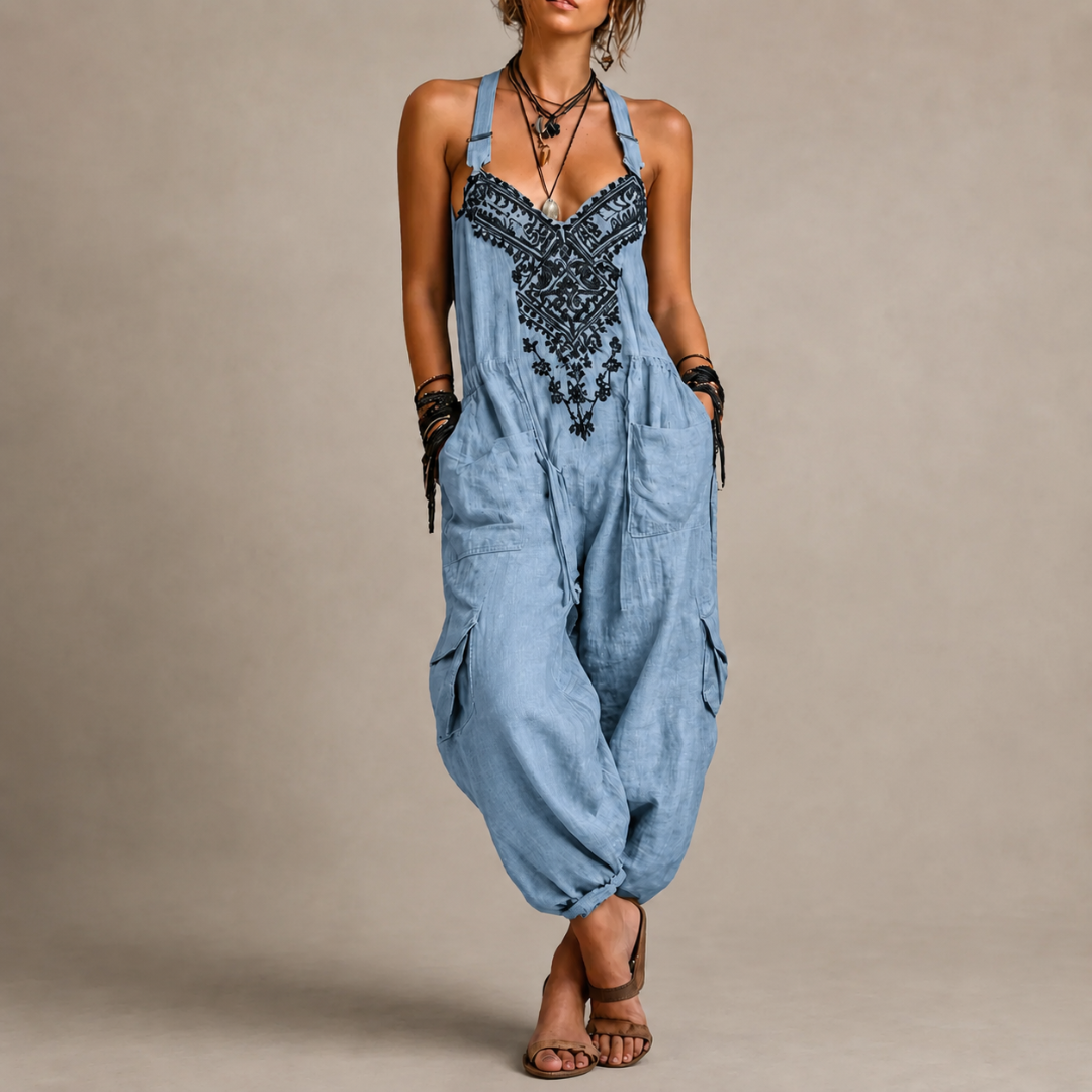 Darla - Bestickter Boho-Jumpsuit