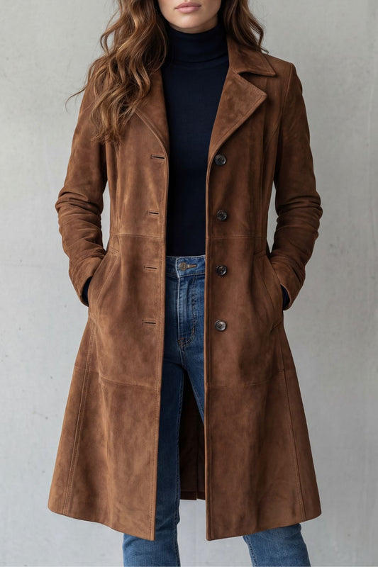 Disa - Geknöpfte Langjacke in Veloursleder-Optik