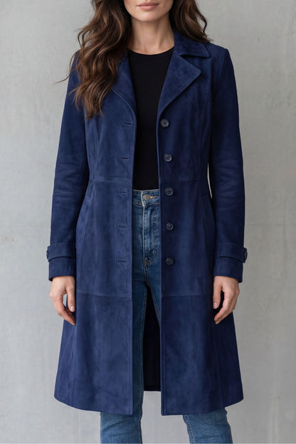 Disa - Geknöpfte Langjacke in Veloursleder-Optik
