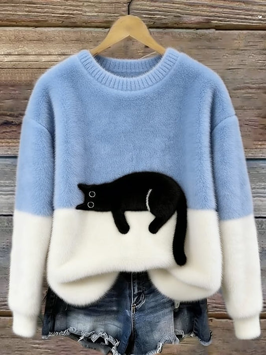 Doreen - Oversize-Strickpullover mit Katzenmotiv