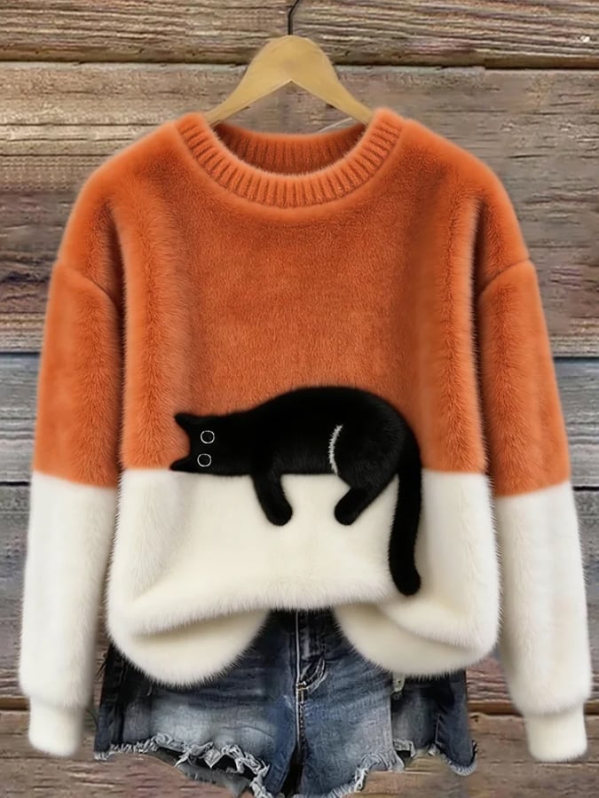 Doreen - Oversize-Strickpullover mit Katzenmotiv