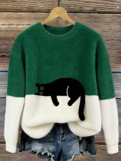 Doreen - Oversize-Strickpullover mit Katzenmotiv