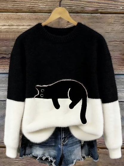 Doreen - Oversize-Strickpullover mit Katzenmotiv