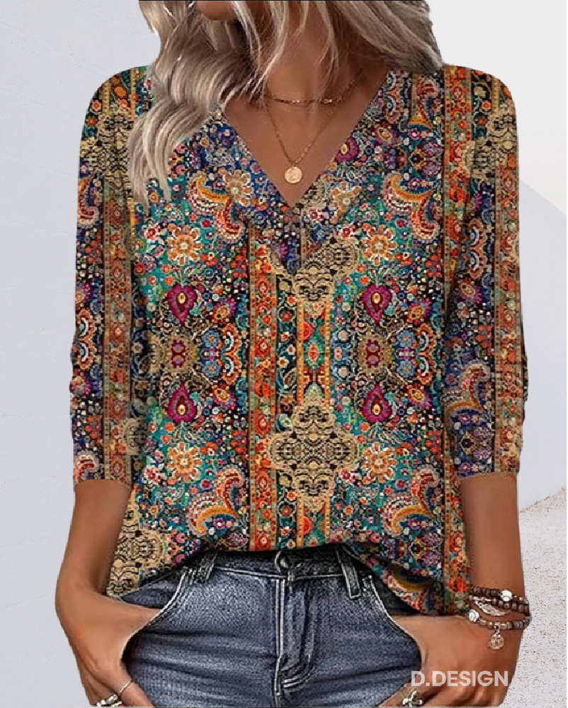 Elara - V-Ausschnitt-Bluse mit Retroprint
