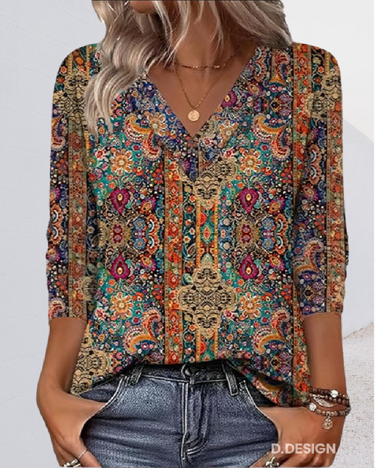 Elara - V-Ausschnitt-Bluse mit Retroprint