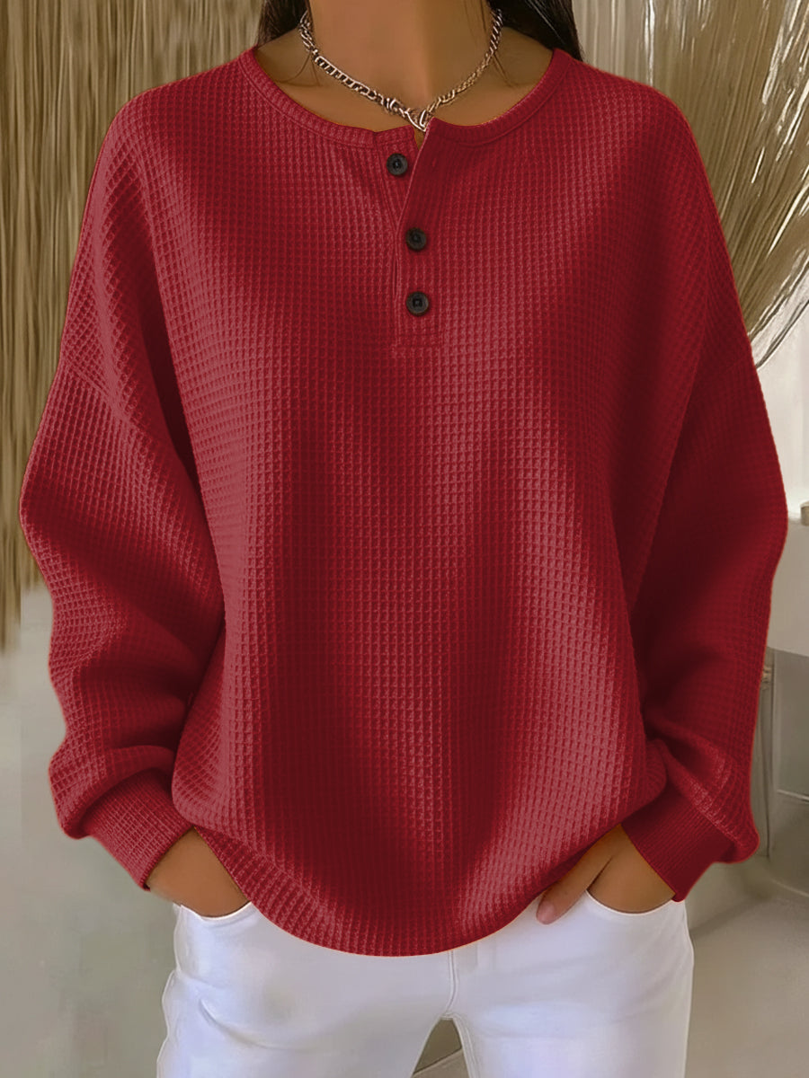 Elaya - Waffelstrick Henley-Sweatshirt
