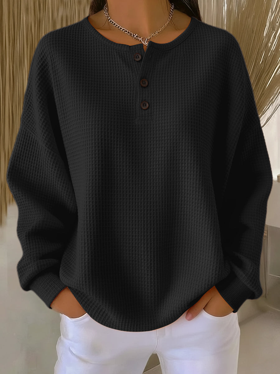 Elaya - Waffelstrick Henley-Sweatshirt