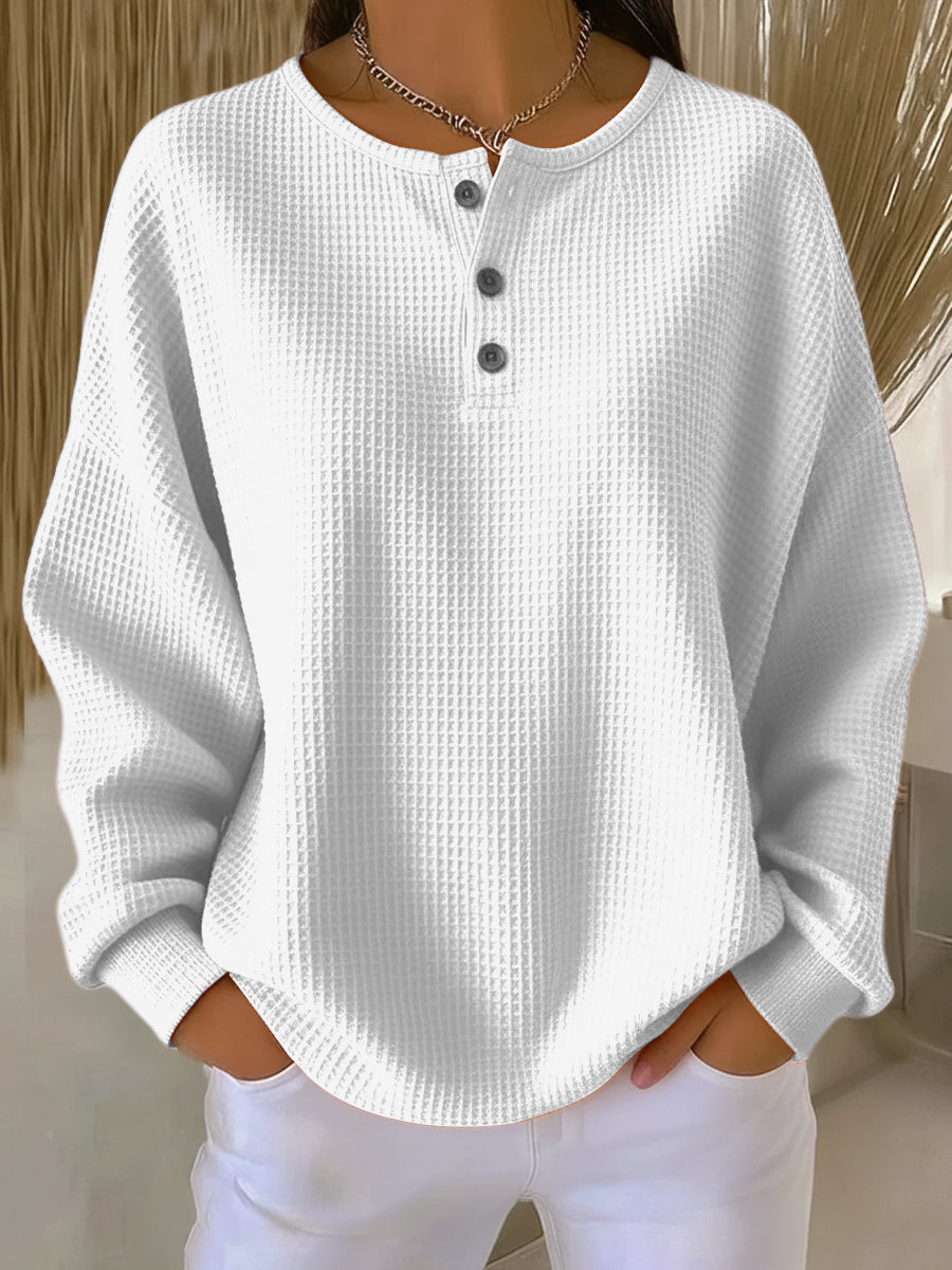 Elaya - Waffelstrick Henley-Sweatshirt