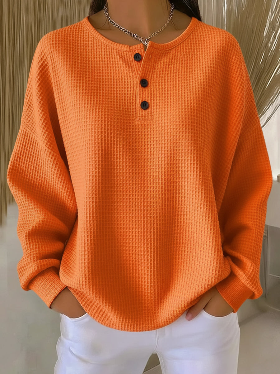 Elaya - Waffelstrick Henley-Sweatshirt
